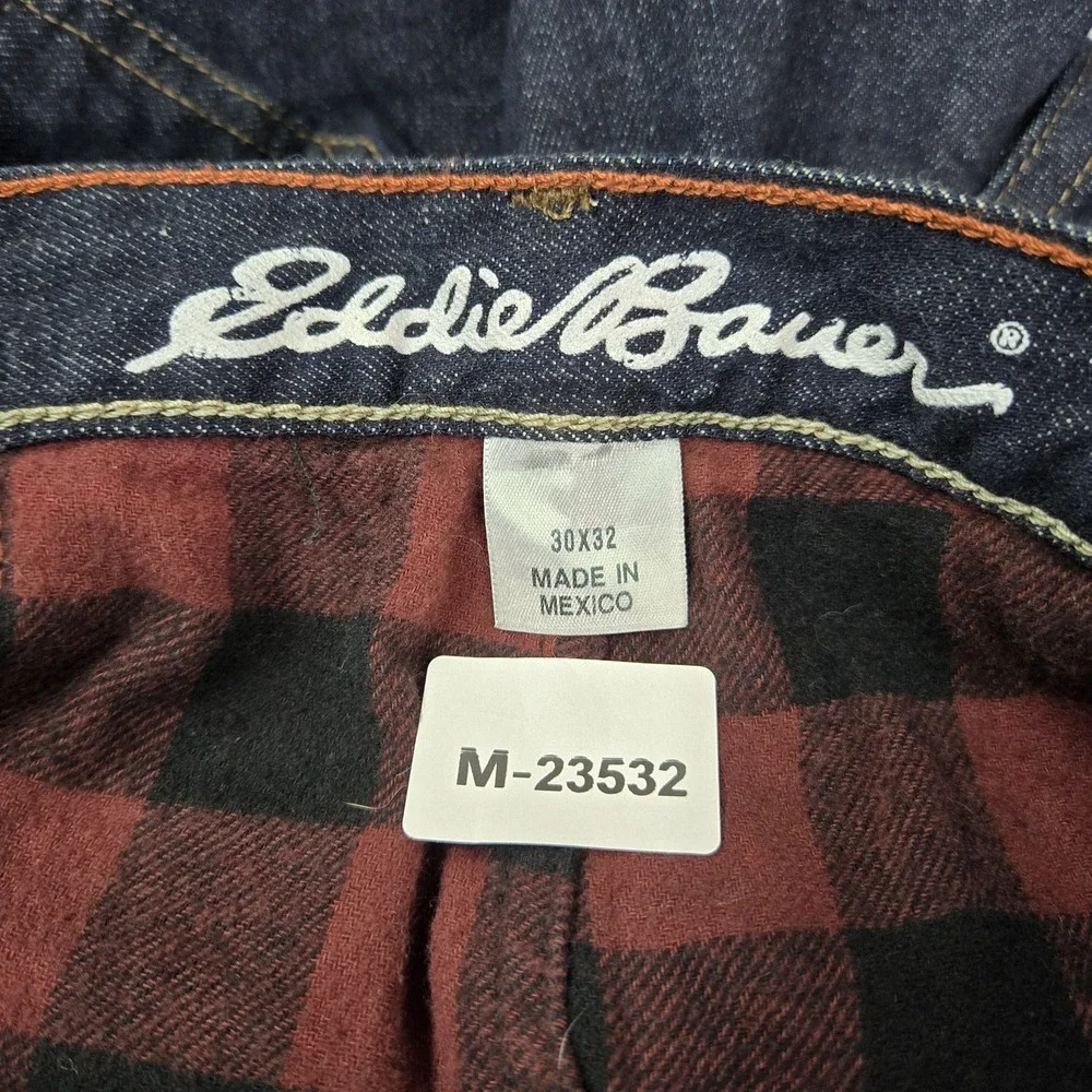 Eddie Bauer Men Jeans 30X32 Dark Blue Denim Buffalo Plaid Lined Flannel‎ 31